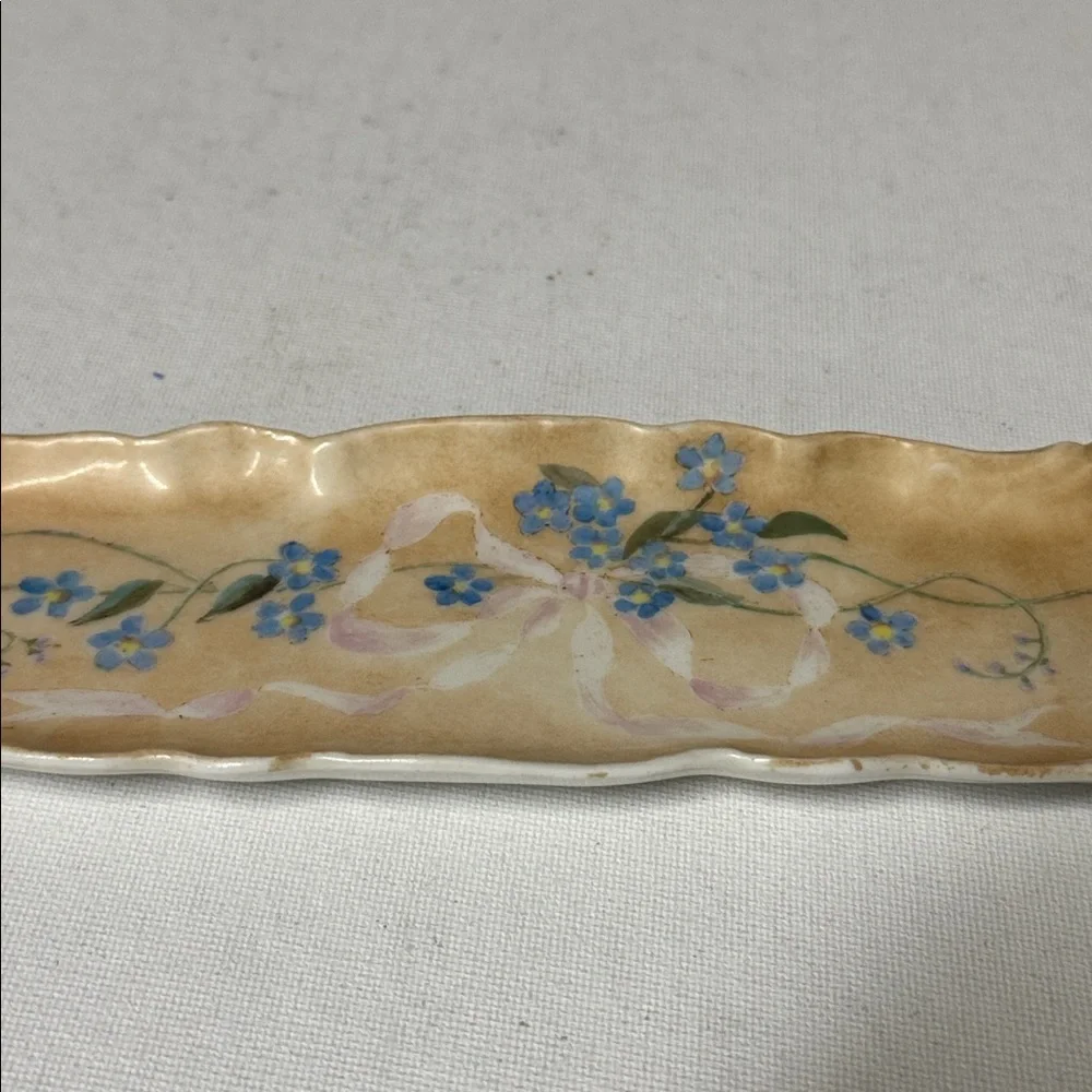 Jean Pouyat (JP) Limoges France Hand Painted Floral Rectangular Plate 9.25” x 3”
